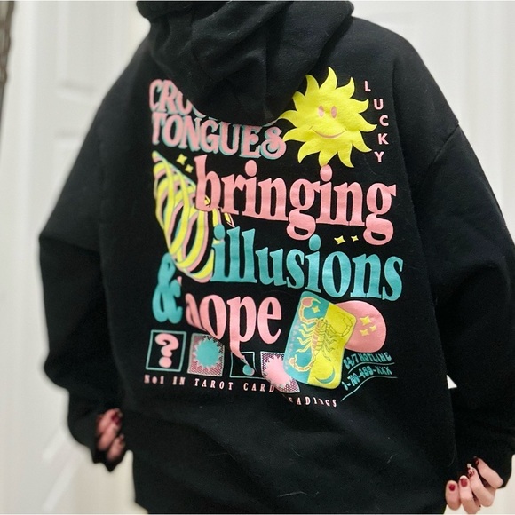 Black, Retro Crooked Tongues Men’s Medium Hoodie - Picture 1 of 16